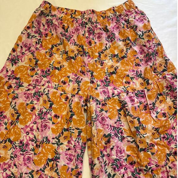 Something Navy Womens XXL Floral Tiered Wide Leg Pants Blouse Outfit Set Linen - Picture 5 of 16